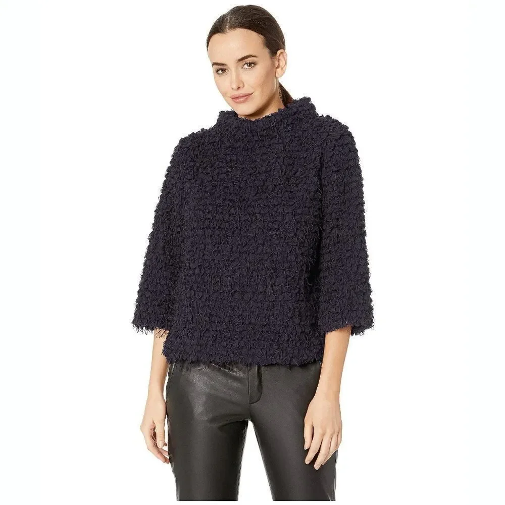 New! VINCE CAMUTO Women's Eyelash Knit Popcorn Sweater Top Size XS Gilded Plum